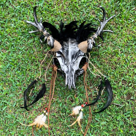 Animal Face Devil Skull Silver Deer Horn Masquerade Halloween Party Costume Mask - Picture 1 of 5